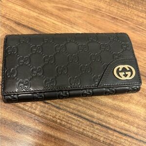 Guccisima Black  Leather Logo Continental Wallet